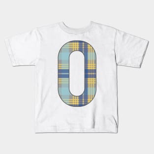 Monogram Letter O, Blue, Yellow and Grey Scottish Tartan Style Typography Design Kids T-Shirt